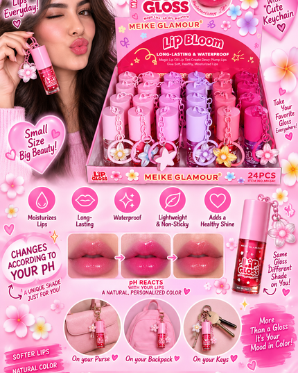 MAGIC LIP GLOSS- LIP BLOOM -MEIKE GLAMOUR  KEYCHAIN -24 PCS-L30 -MK641