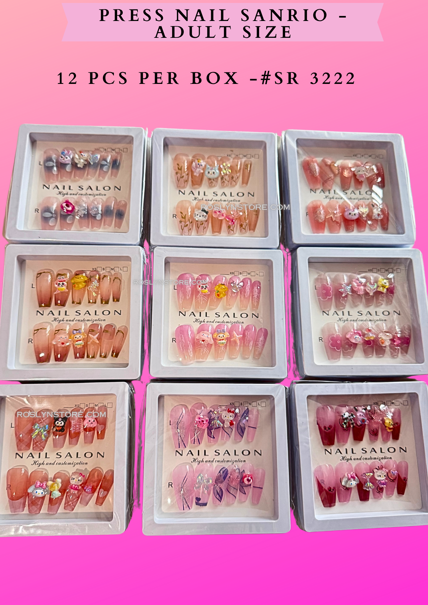 PRESS NAILS-  SANRIO ( 12 pcs in a box)- Adult size