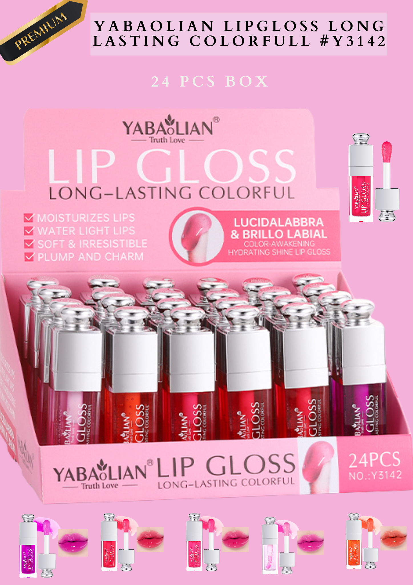 YABAOLIAN LIPGLOSS LONG LASTING COLORFULL #Y3142 ( 24 pcs box)