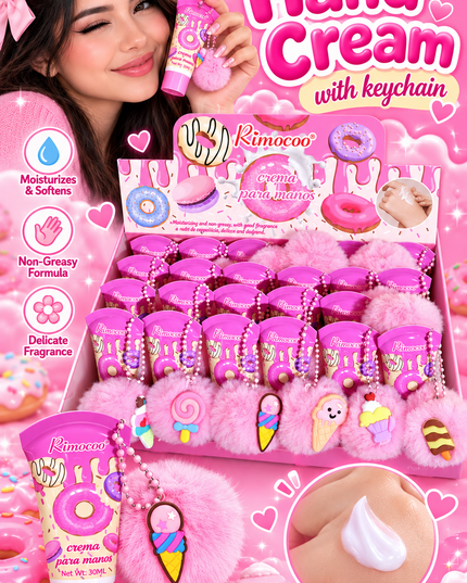 HANDS CREAM WITH KEYCHAIN -DONUTS & ICE CREAM -RIMOCOO-24 PCS-Cod (R9131)
