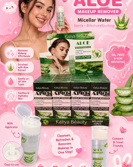 MAKEUP REMOVER-MICELLAR WATER -ALOE VERA  KALIYA BEAUTY 12 PCS BOX (2628) (#H32)