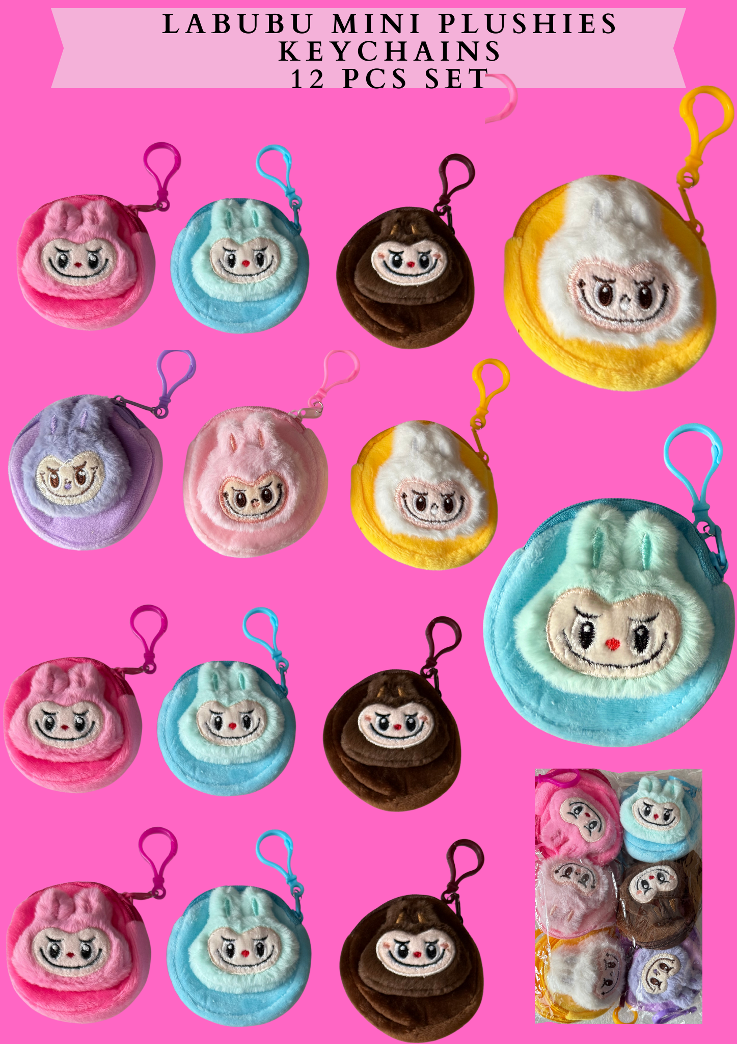LABU MINI PLUSHIES KEYCHAINS - 12 PCS SET
