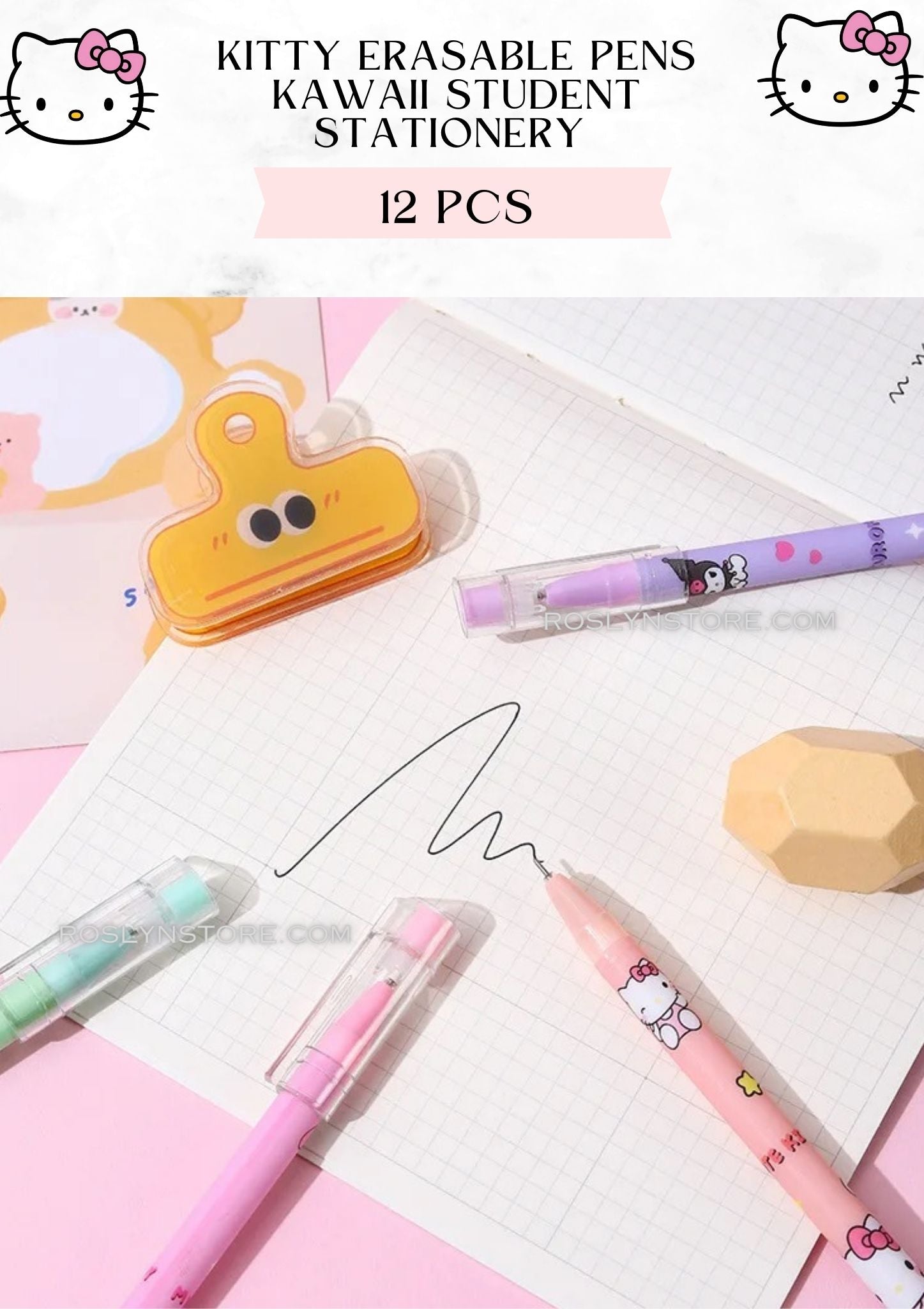 KITTY ERASABLE PENS  -STUDENT STATIONERY (12 PCS box)