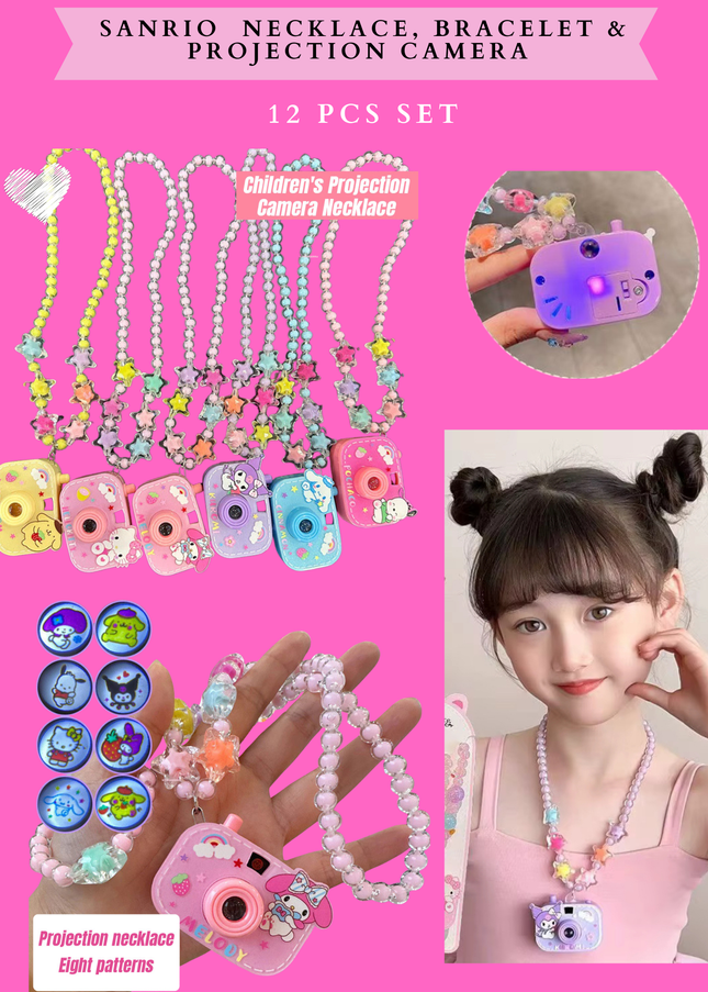 SANRIO NECKLACE, BRACELET & PROJECTION CAMERA -12 PCS SET