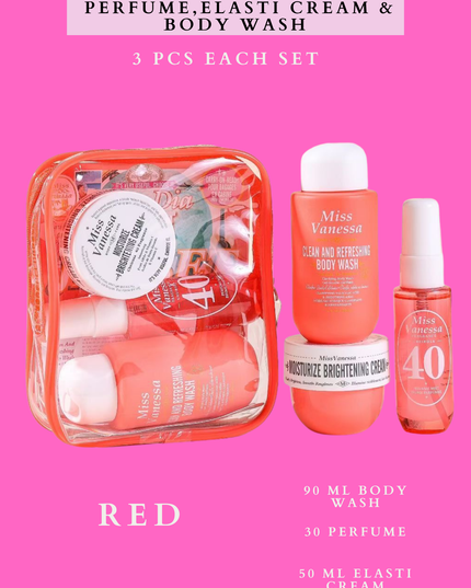 MISS VANESSA TRAVEL SET PERFUME, ELASTI CREAM & BODY WASH (BUNDLE 4 SET )- EACH SET HAVE 3 PCS