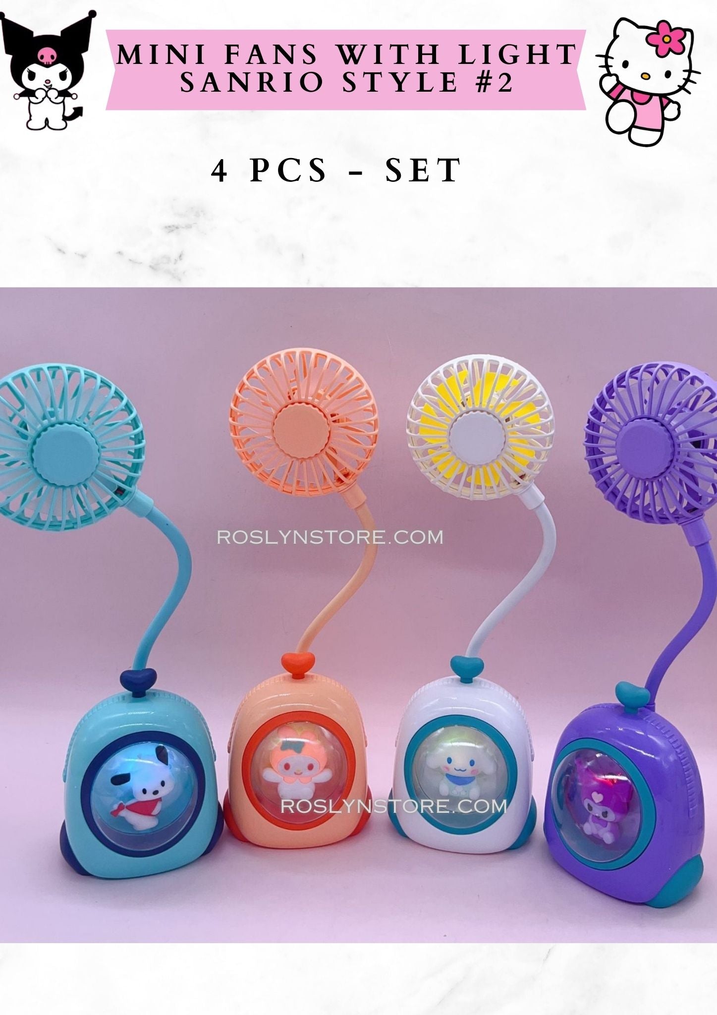 MINI FANS - SANRIO - 4 pcs with lights - Style #2