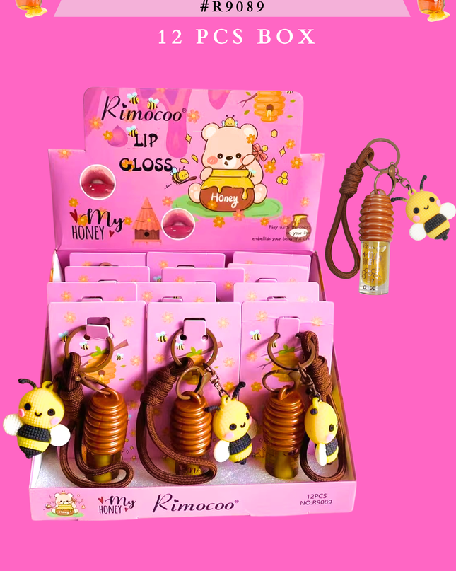 HONEY LIPGLOSS WITH KEYCHAIN RIMOCOO sweet bee #R9089-  12 PCS BOX