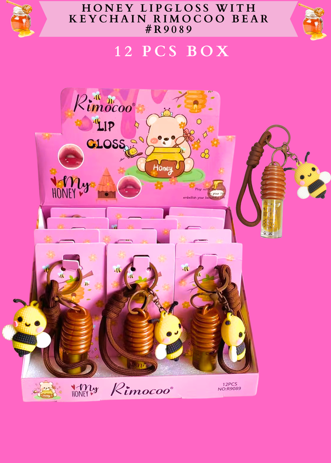 HONEY LIPGLOSS WITH KEYCHAIN RIMOCOO sweet bee #R9089-  12 PCS BOX