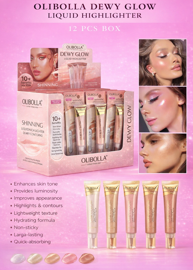 OLIBOLLA DEWY GLOW LIQUID HIGLIGHTER for face and body - 24 PCS BOX
