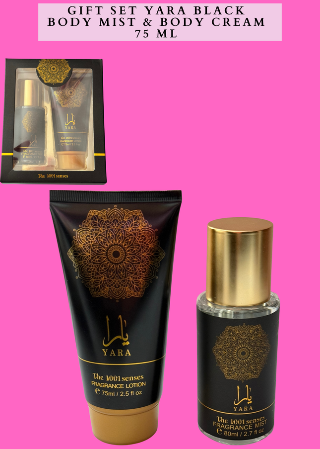 GIFT SET YARA BLACK BODY MIST & BODY CREAM 75 ML