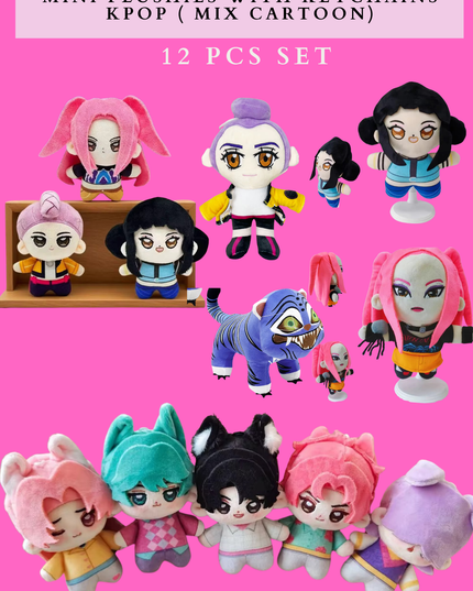 MINI PLUSHIES WITH KEYCHAINS КРОР ( MIX CARTOON) 12 PCS SET