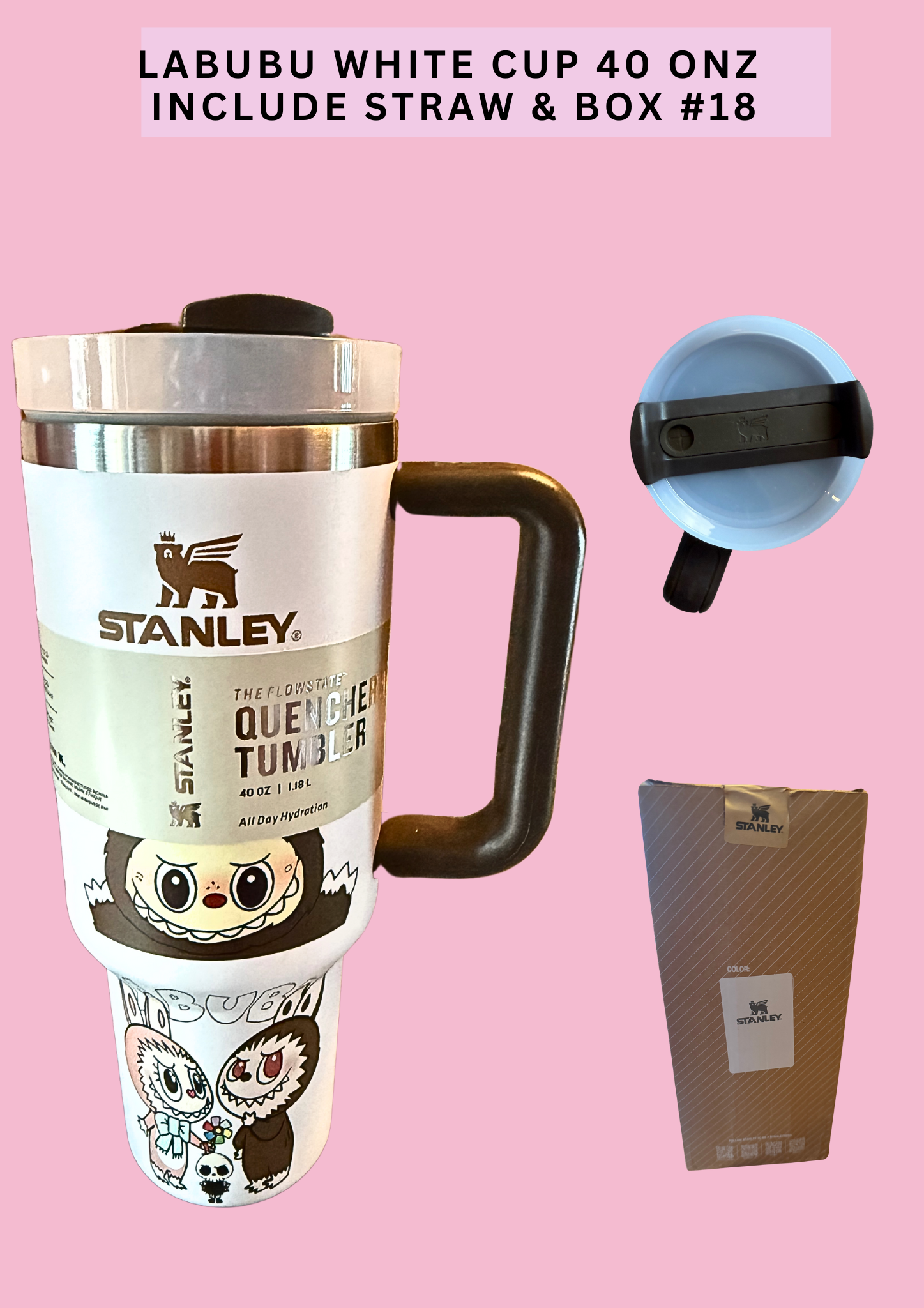 LABUBU WHITE CUP 40 ONZ INCLUDE STRAW & BOX #18