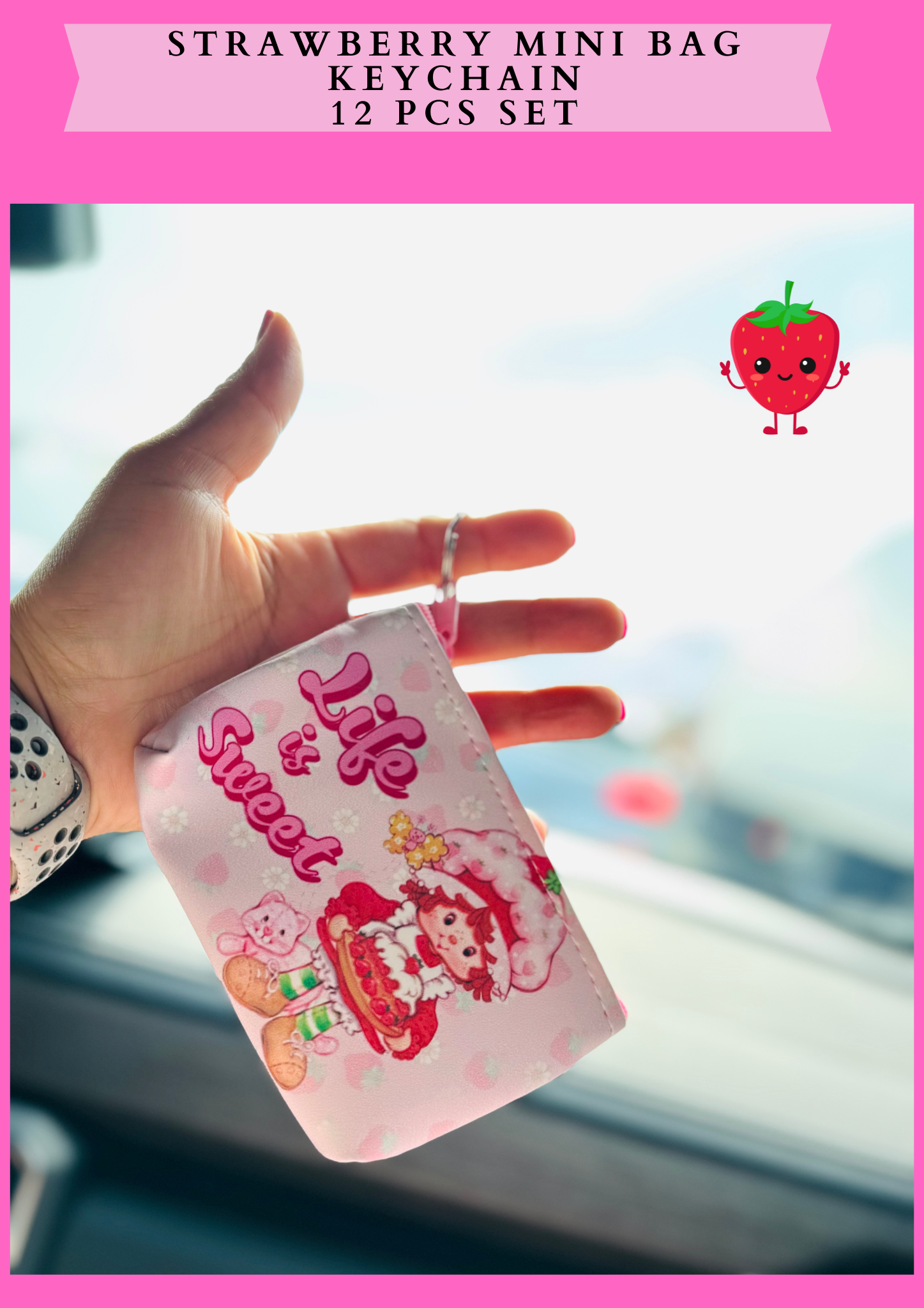 STRAWBERRY MINI BAG KEYCHAIN -12 PCS SET