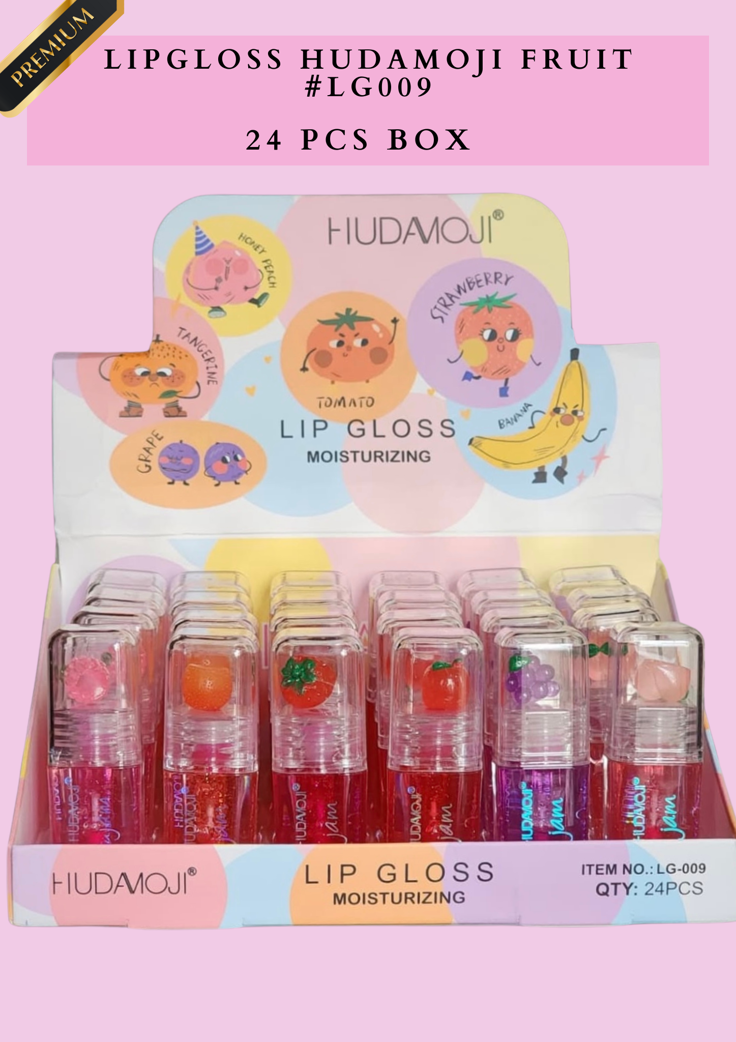LIPGLOSS HUDAMOJI FRUIT #LG009-  24 PCS BOX