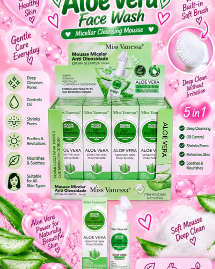 FACIAL WASH- ALOE VERA -MOUSSE MICELAR  -Miss Vanessa-12PCS -G3092 (L44)