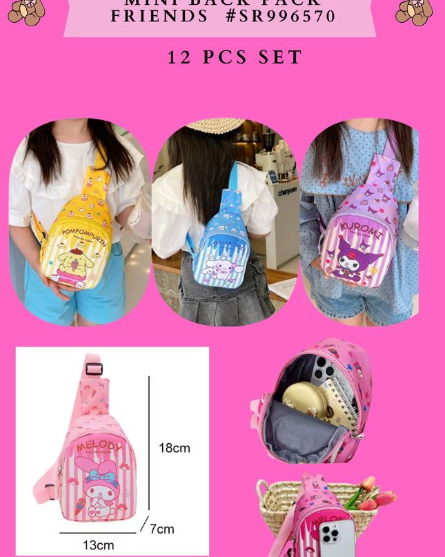 MINI BACK PACK FRIENDS #SR996570  - (12 PCS SET)