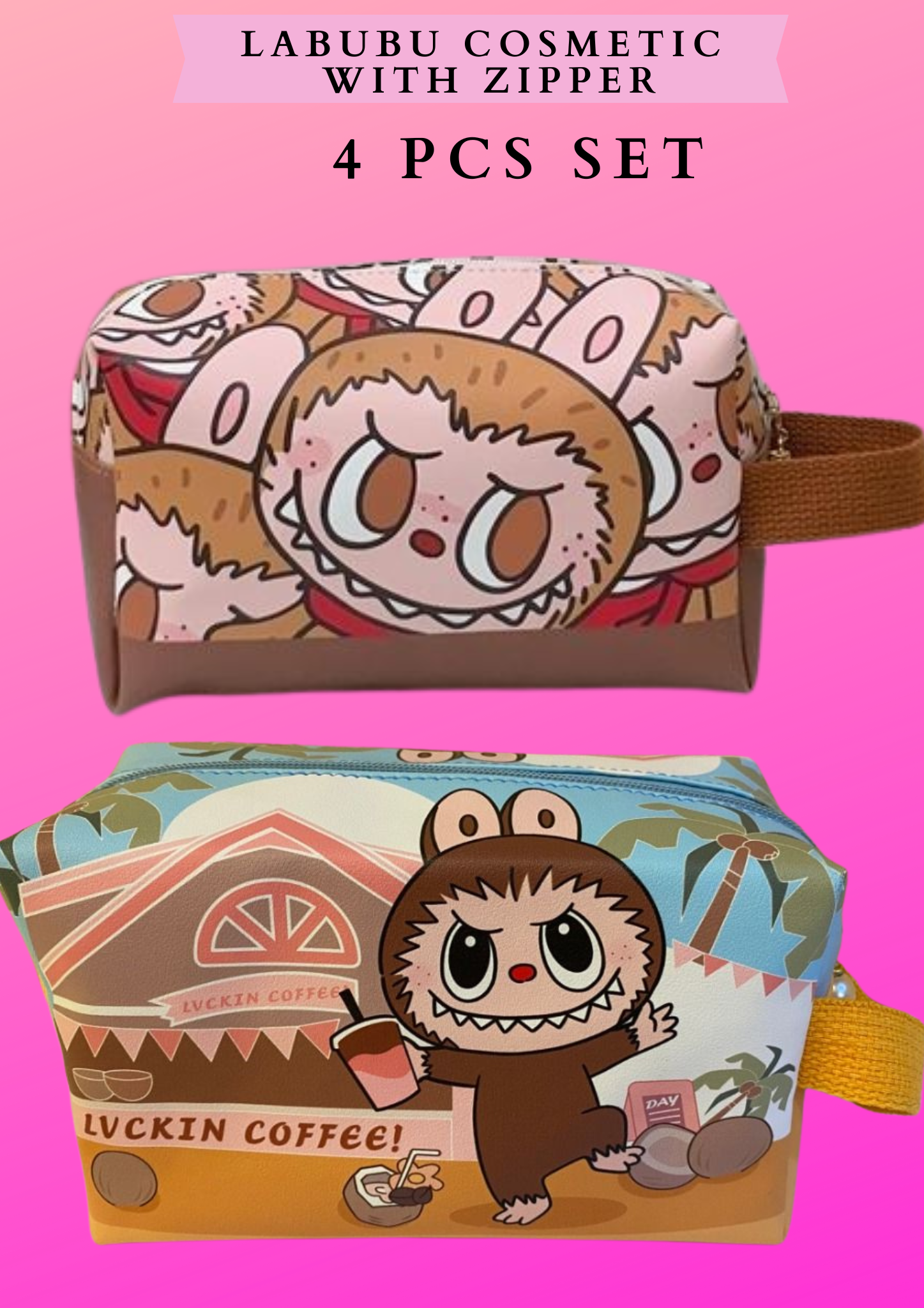 LABUBU COSMETIC WITH ZIPPER - 4 PCS SET