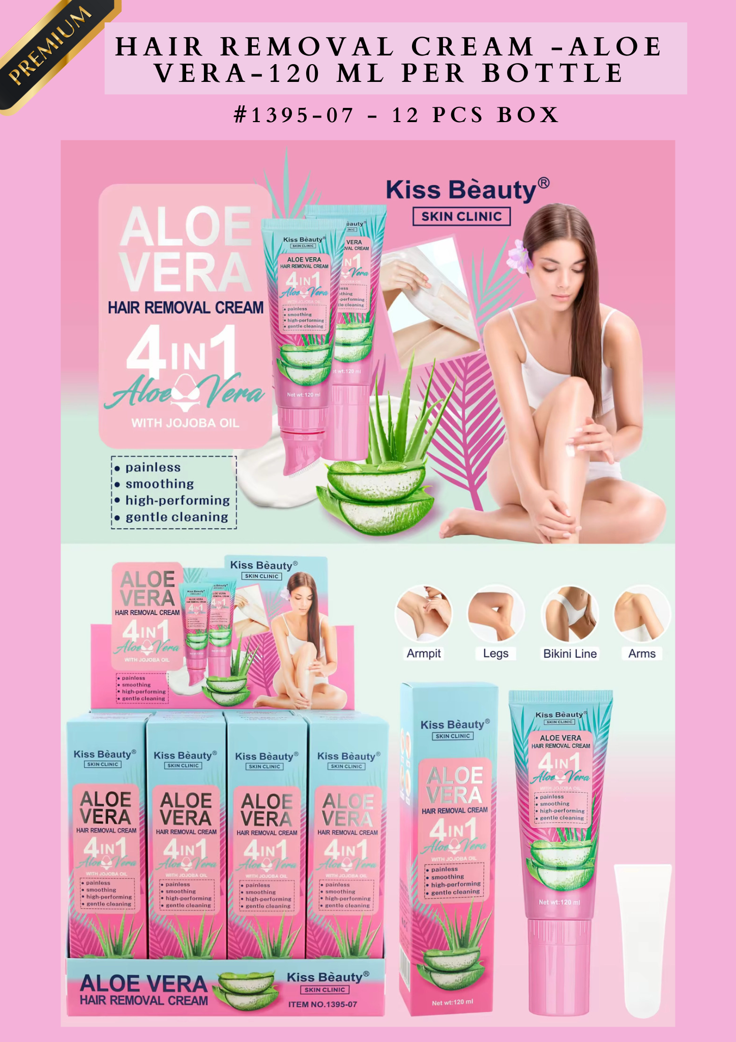 HAIR REMOVAL CREAM - ALOE VERA-120 ML PER BOTTLE #1395-07 - 12 PCS BOX
