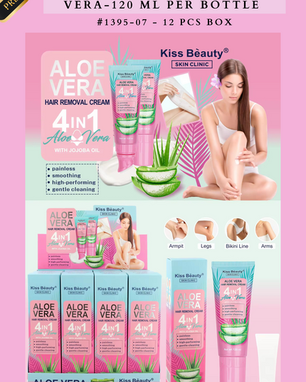 HAIR REMOVAL CREAM - ALOE VERA-120 ML PER BOTTLE #1395-07 - 12 PCS BOX