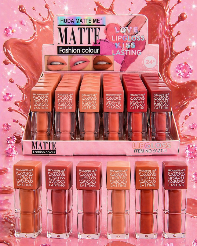 HUDA MATTE LOVE LIPGLOSS NUDE COLORS- 24 pcs box #Y2711
