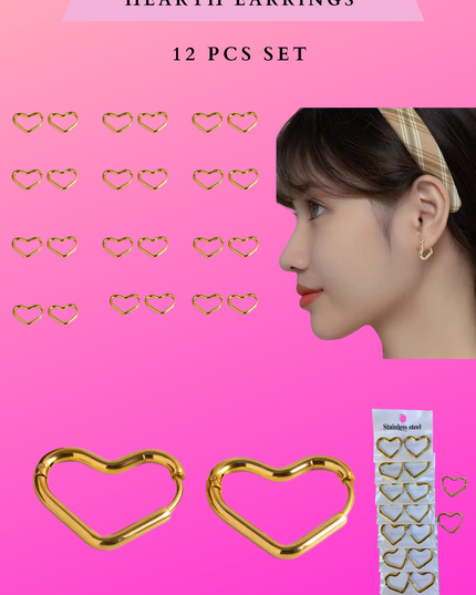 Heart earrings  - 12 PCS SET - stainless steel