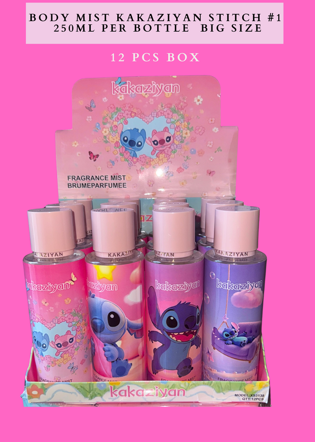BODY MIST KAKAZIYAN STITCH #1 250ML PER BOTTLE BIG SIZE - 12 PCS BOX