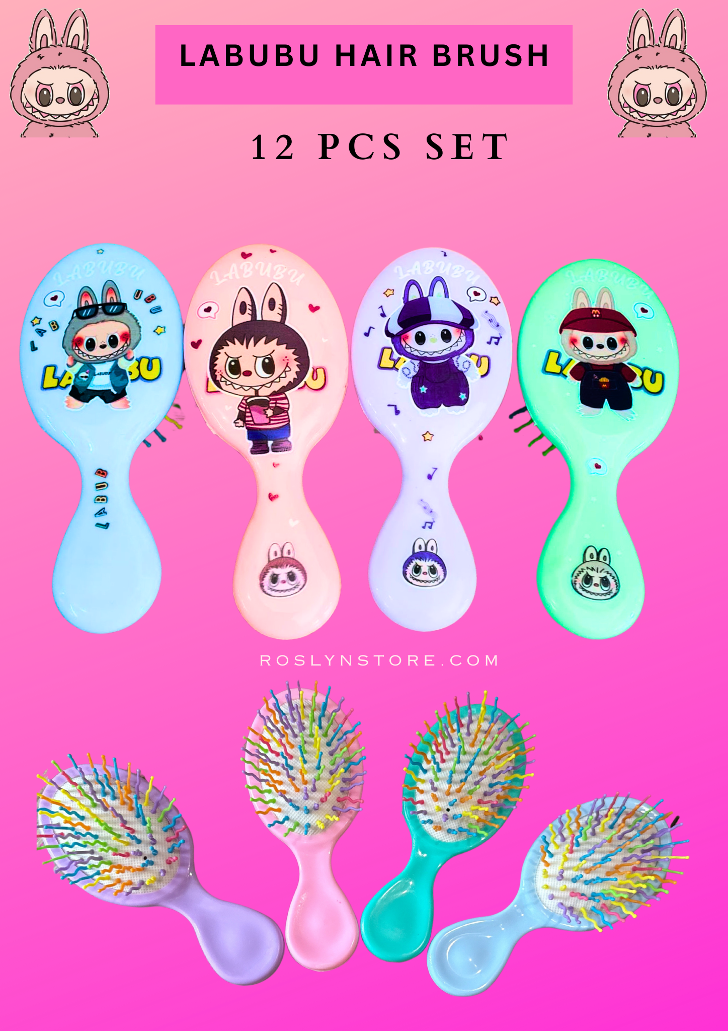 labubu hair brush - 12 pcs set