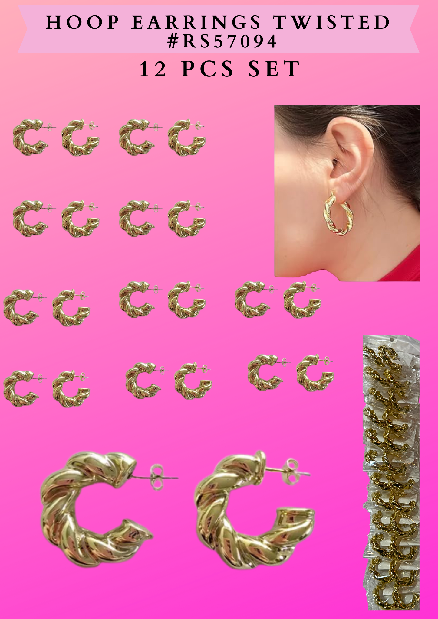 HOOP EARRINGS TWISTED #RS57094 - 12 PCS SET