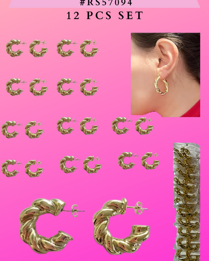 HOOP EARRINGS TWISTED #RS57094  - 12 PCS SET