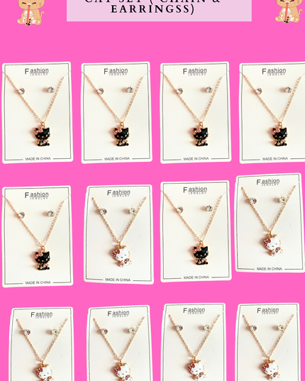 CAT SET - ( CHAIN & EARRINGSS) - 12 pcs set