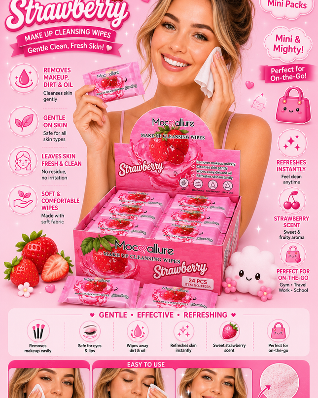 MOCALLURE CLEANSING WIPES  STRAWBERRY#FF235- (makeup remover wipes )24 pcs box