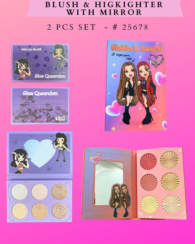 SET EYESHADOW PALETTE BLUSH & HIGKIGHTER WITH MIRROR 2 PCS SET - # 25678