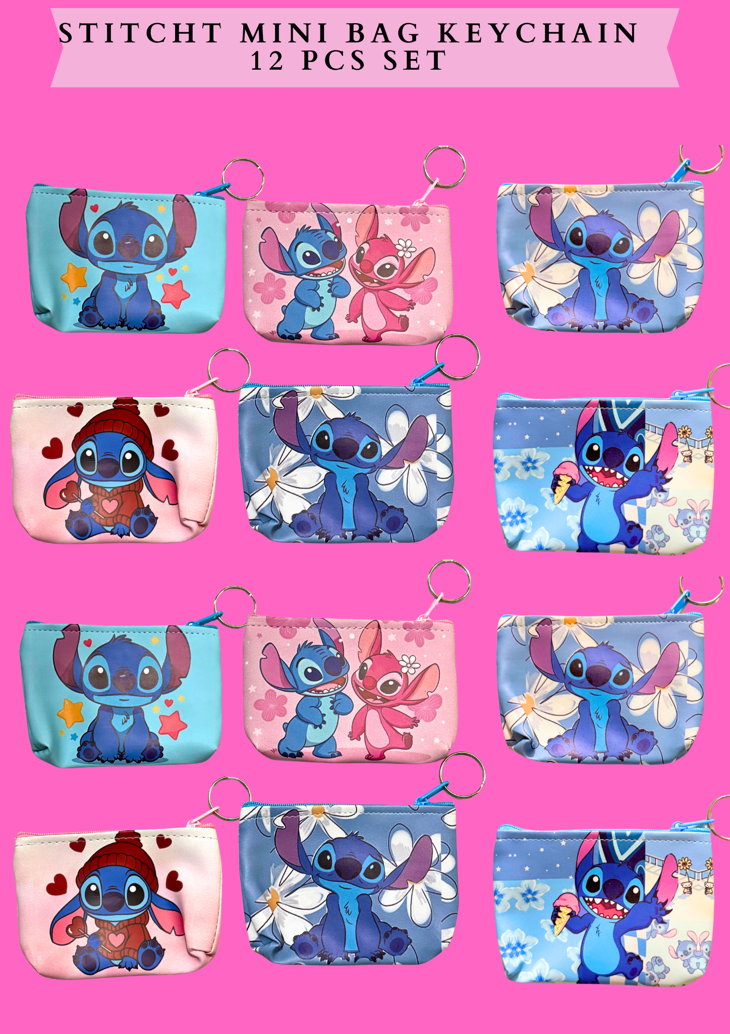 BLUE MINI BAG KEYCHAIN -12 PCS SET