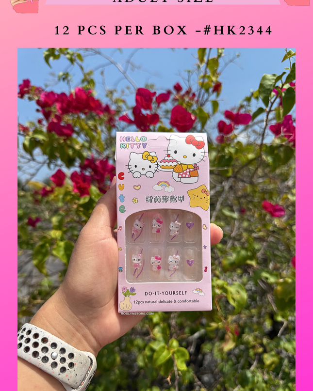PRESS NAILS-  KITTY ( 12 pcs in a box)- Adult size