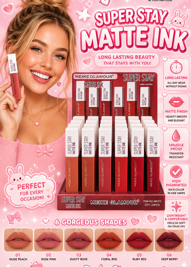 SUPER STAY MATTE INK -MEIKE GLAMOUR  -24 PCS COD (MK272)(D39)