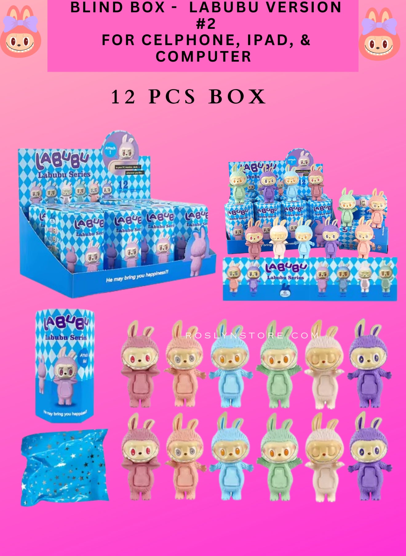 BLIND BOX - LABUBU VERSION #2 FOR CELLPHONE, IPAD, & COMPUTER 12 PCS BOX