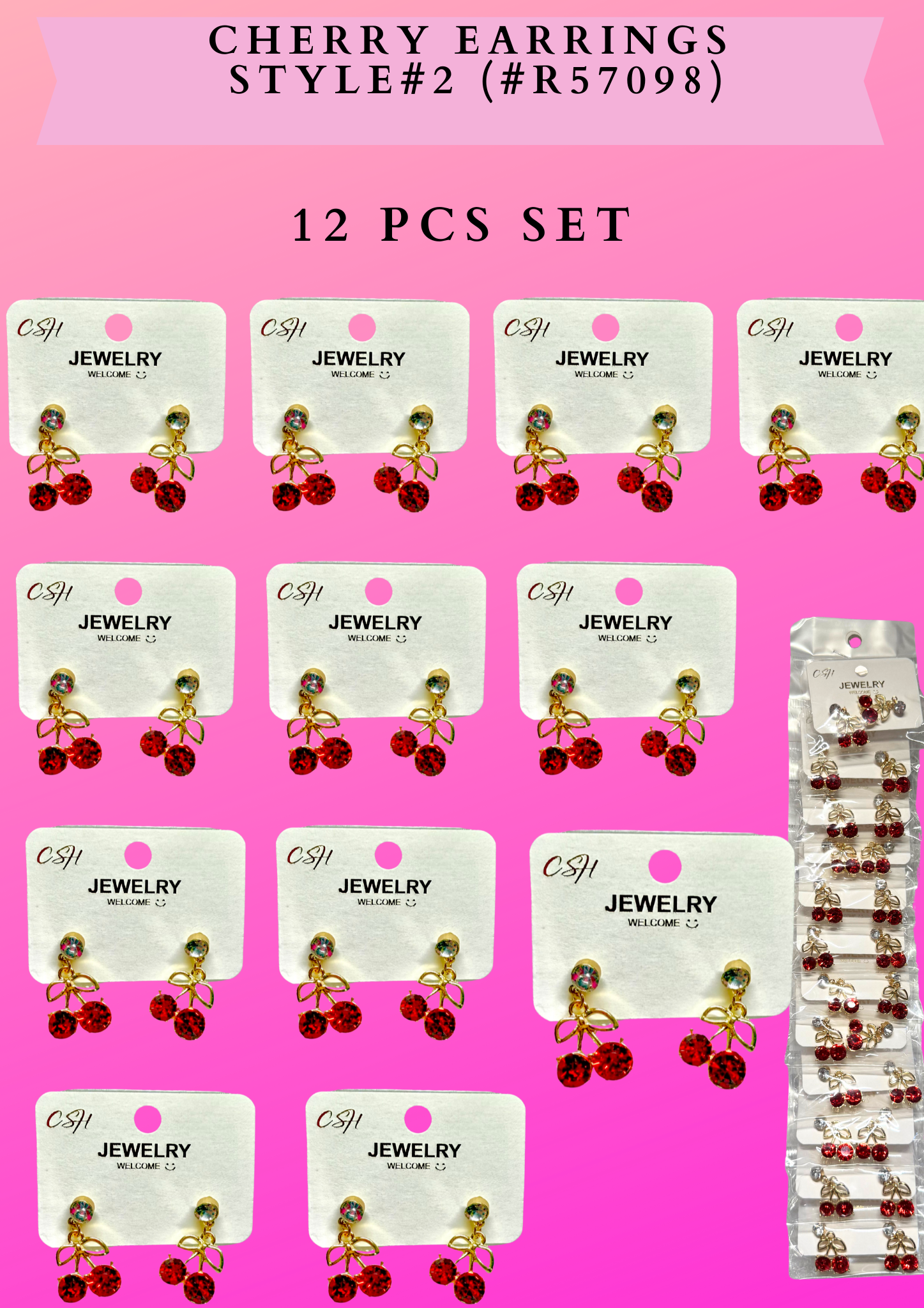 CHERRY EARRINGS STYLE#2 (#R57098) - 12 PCS SET