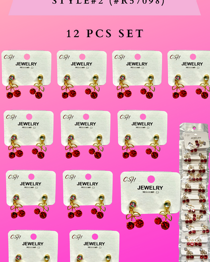 CHERRY EARRINGS STYLE#2 (#R57098) - 12 PCS SET
