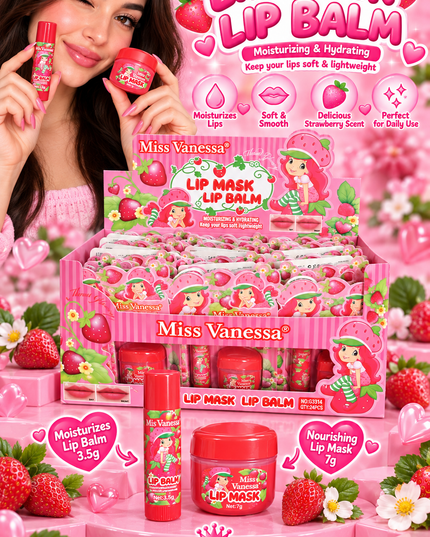LIP MASK & LIP BALM -STRAWBERRY SHORTCAKE- MISS VANESSA -24PCS-COD (G3314)