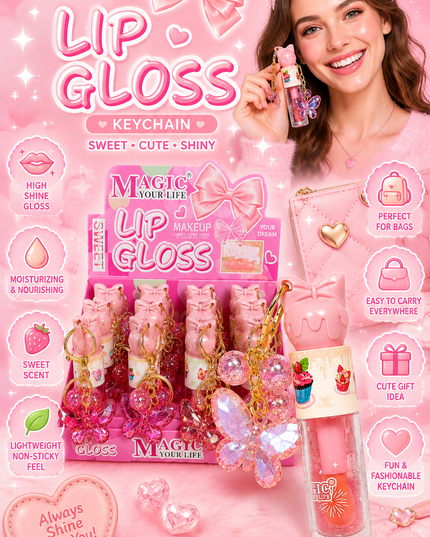 LIPGLOSS BUTTERFLY WITH KEYCHAIN - MAGIC YOUR LIFE-  12 pcs box #2667