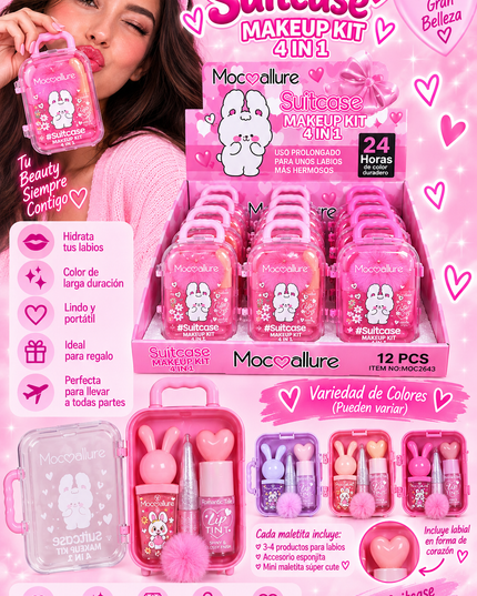 SUITCASE BUNNY-4 in 1 -MAKEUP KIT -MOCOALLURE-12PCS -MOC2643-(L33)