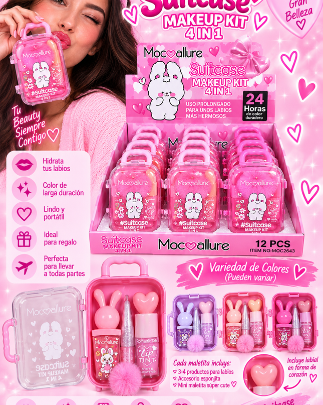 SUITCASE BUNNY-4 in 1 -MAKEUP KIT -MOCOALLURE-12PCS -MOC2643-(L33)