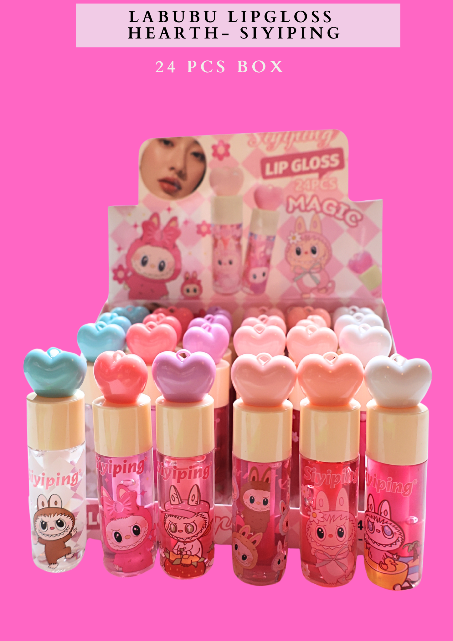 LABUBU LIPGLOSS HEARTH- SIYIPING 24 PCS BOX LIP GLOSS- #LG097