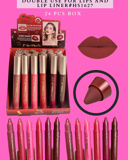 MECOW LIP CRAYON DOUBLE USE FOR LIPS AND LIP LINER#HS1627 24 PCS BOX