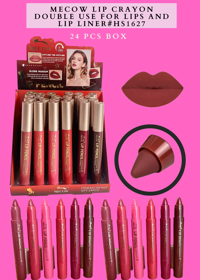 MECOW LIP CRAYON DOUBLE USE FOR LIPS AND LIP LINER#HS1627 24 PCS BOX