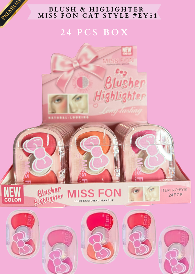 BLUSH & HIGLIGHTER MISS FON CAT STYLE #EY51 - (24 PCS BOX)