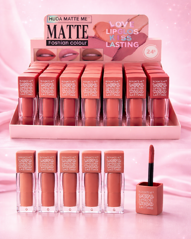 HUDA MATTE LOVE LIPGLOSS NUDE COLORS- 24 pcs box #Y2711