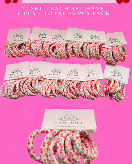 CHEERY PONYTAIL HOLDER HAIR TIE 12 SET - EACH SET HAVE 6 PCS - TOTAL 72 PCS PACK