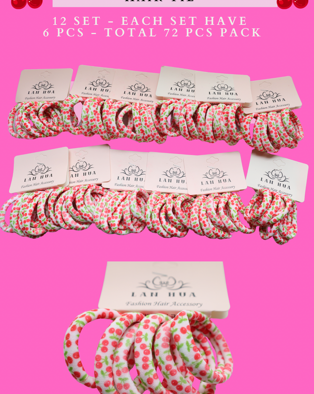 CHEERY PONYTAIL HOLDER HAIR TIE 12 SET - EACH SET HAVE 6 PCS - TOTAL 72 PCS PACK