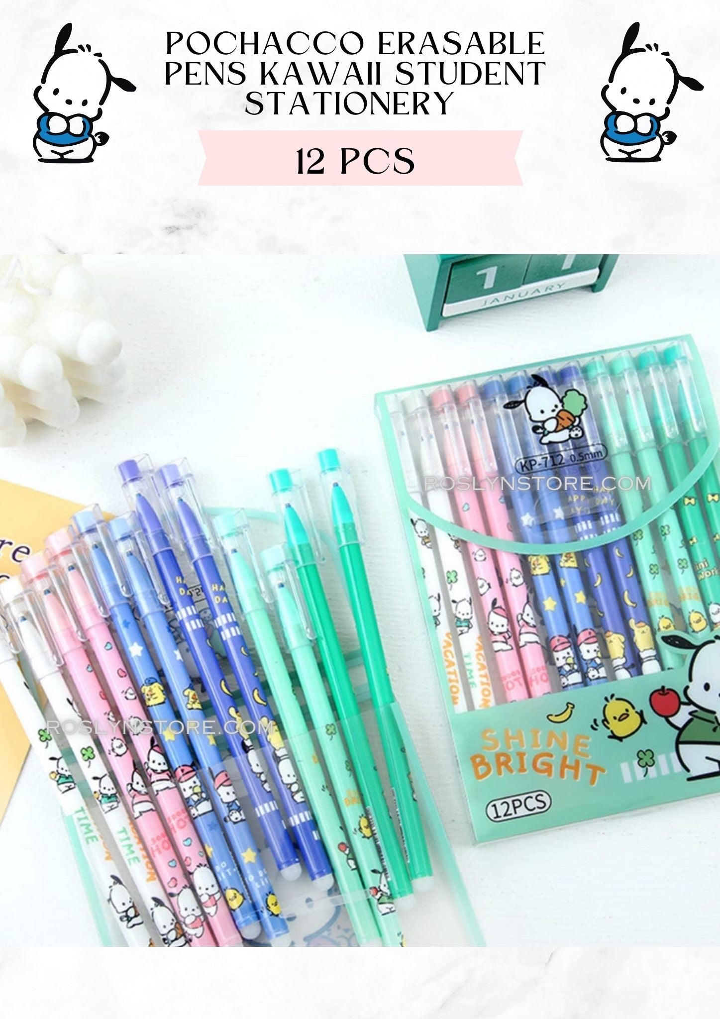 POCHACCO ERASABLE PENS  -STUDENT STATIONERY (12 PCS box)